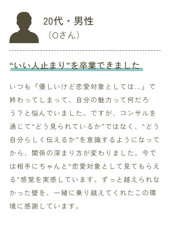 “いい人止まり”を卒業できました